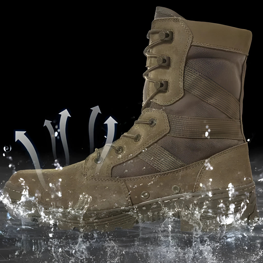 Desert Male Battle waterproof hiking boots for men in black, side view, outdoor setting