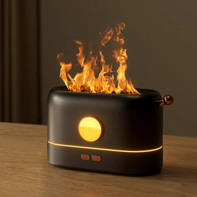 USB-powered simulation flame humidifier diffuser with LED lighting and 200ml water tank