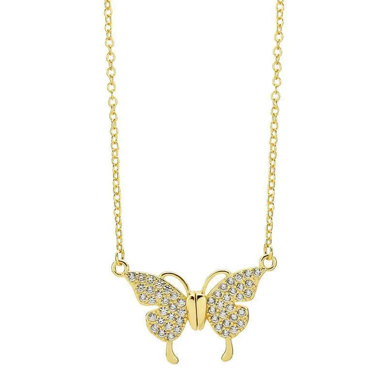 Women's twisted titanium steel clavicle chain with magnetic snap butterfly charm in gold finish