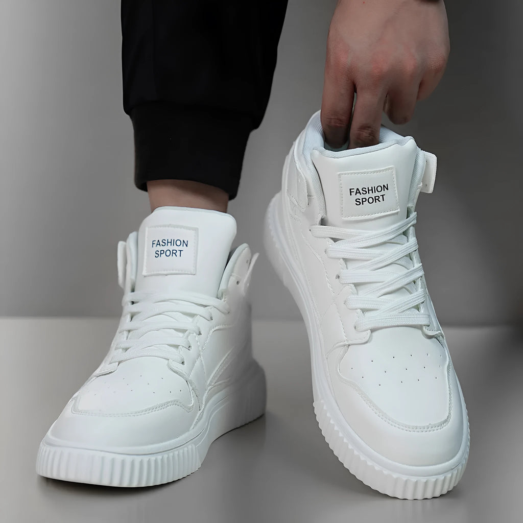 White men's casual shoes with round toe and microfiber upper for autumn and winter leisure wear