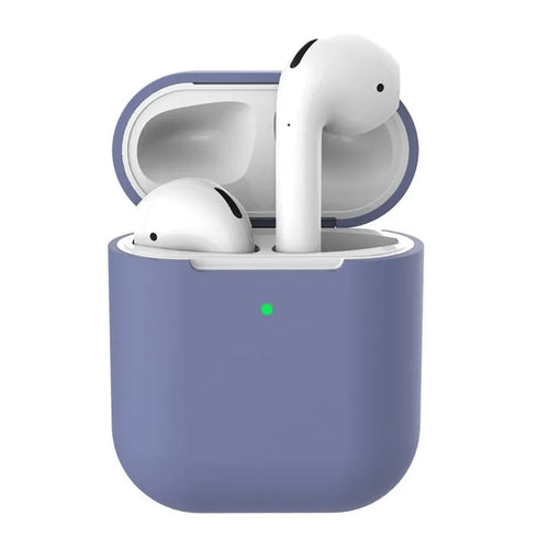 Silicone clamshell protector case for AirPods 2 wireless earphones shown in multiple colour options.
