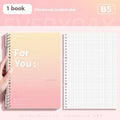 Gradient coloured removable coil notebook in blue, green, pink, or purple, showing A4 and B5 size options.