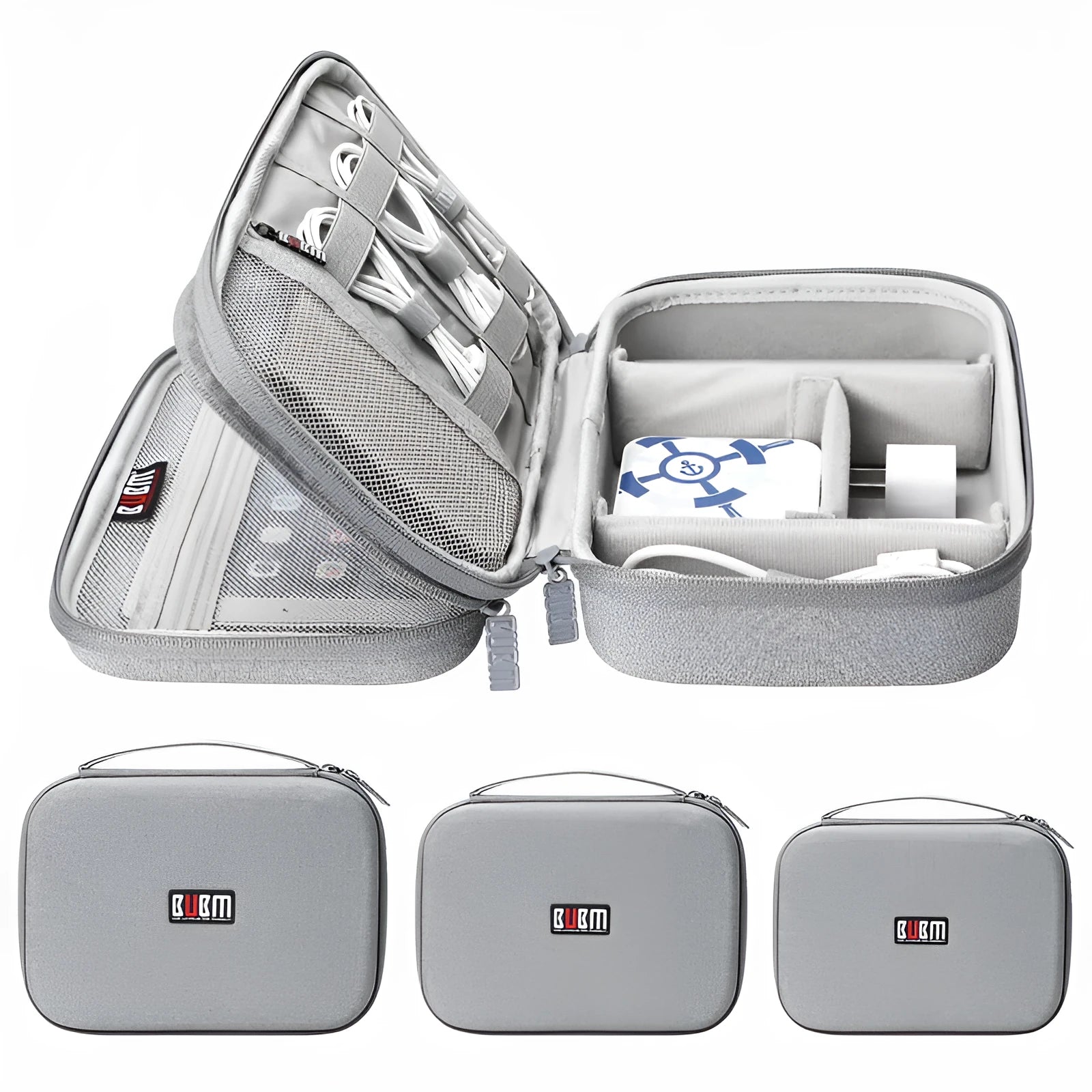 Black and Grey EVA digital storage bag for organising headphones and cables.