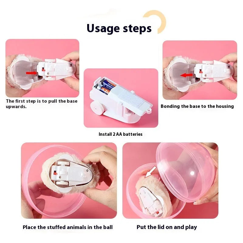 Hamster rolling ball exercise toy with transparent sphere on battery base and plush shell covers
