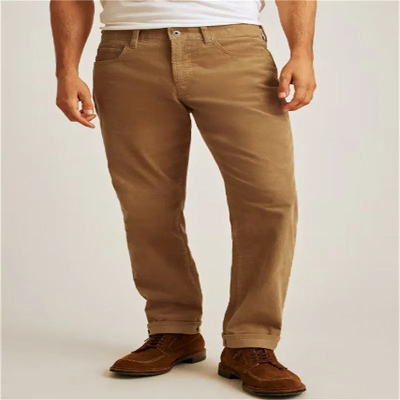 Straight leg corduroy trousers in cotton blend fabric with non-elastic waistband