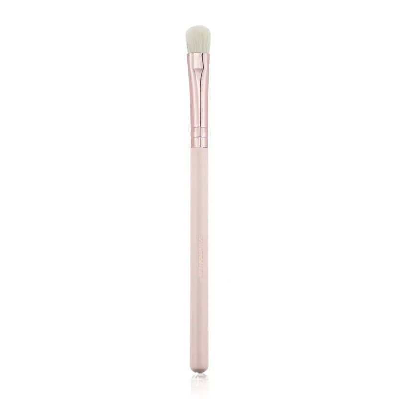 26 pink-handled makeup brushes with wool bristles in a pink PU case