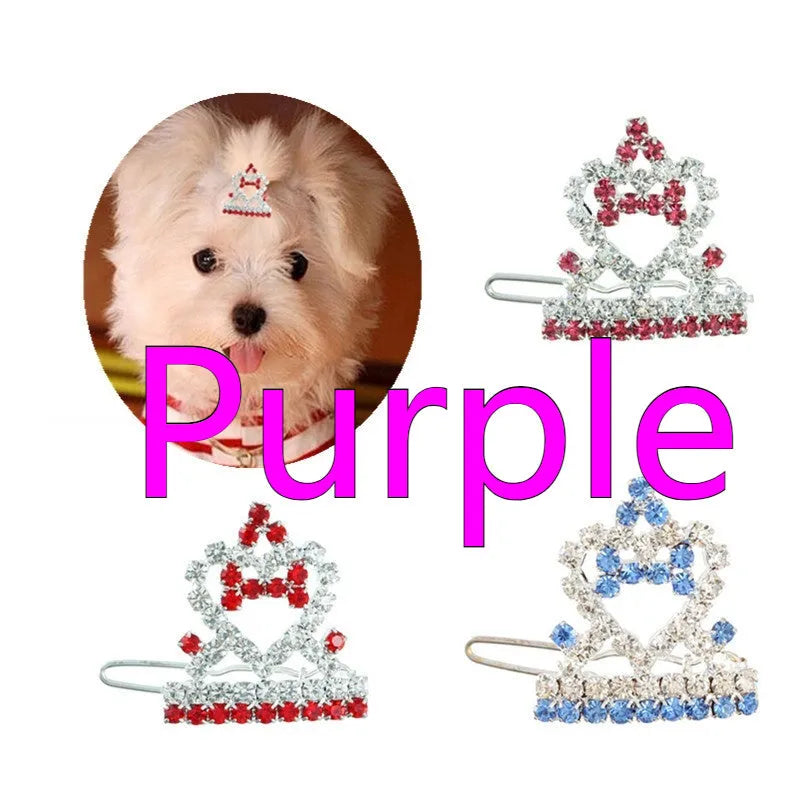 Crown horsehair hairpin ornament for dogs and cats with rhinestones on thick silver plated copper 3cm barrettes