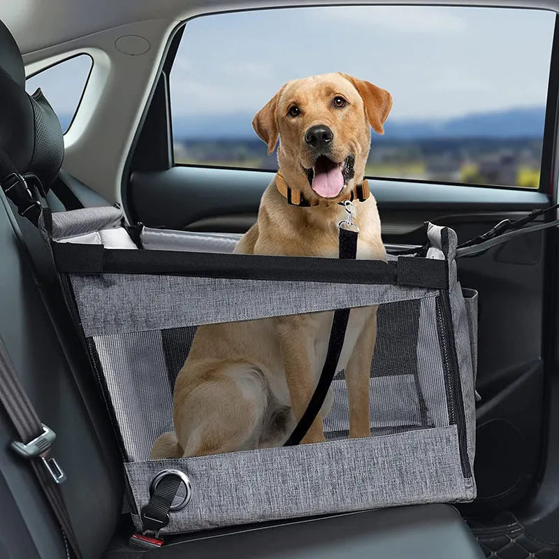 Oxford cloth collapsible dog car crate in black, grey, or brown colours measuring 49x49x38cm