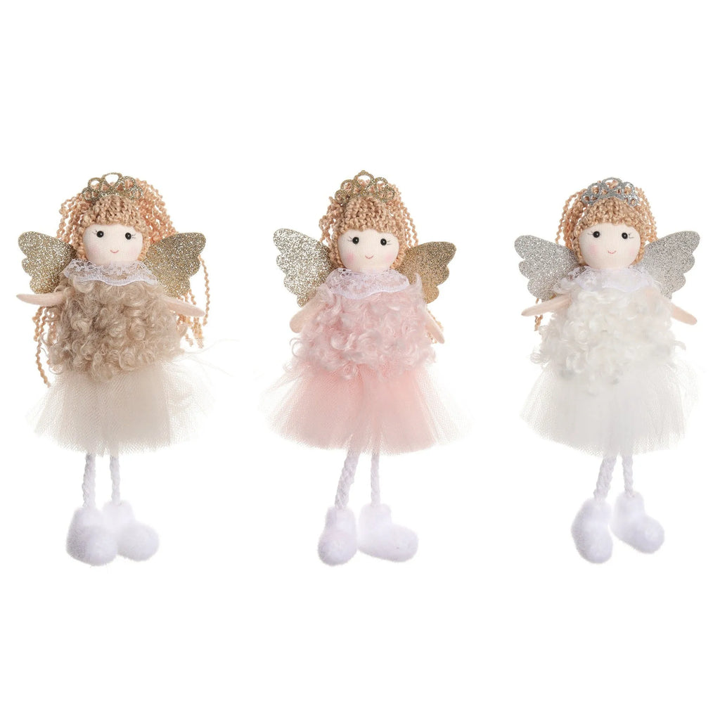 Cartoon angel fabric pendant hair clip for girls' Christmas high ponytail in white, pink, or khaki.