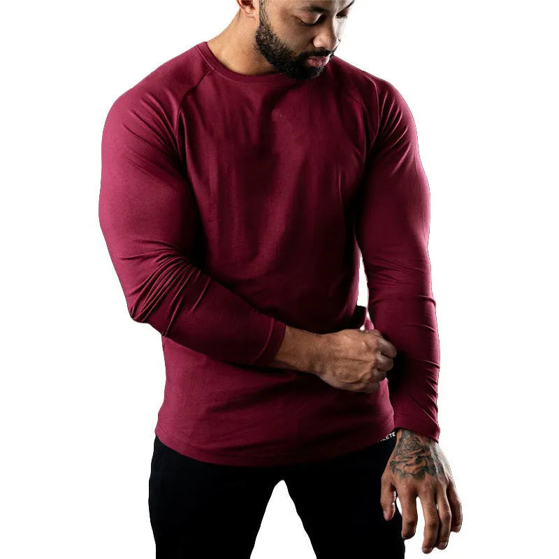 Men's long sleeve tight cotton sports t-shirt in multiple colours for exercise