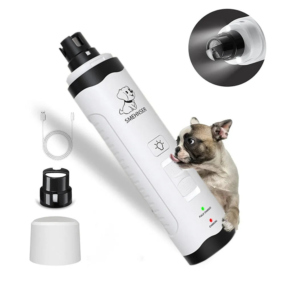 Electric dog nail grinder device with LED digital display and dust collection attachment