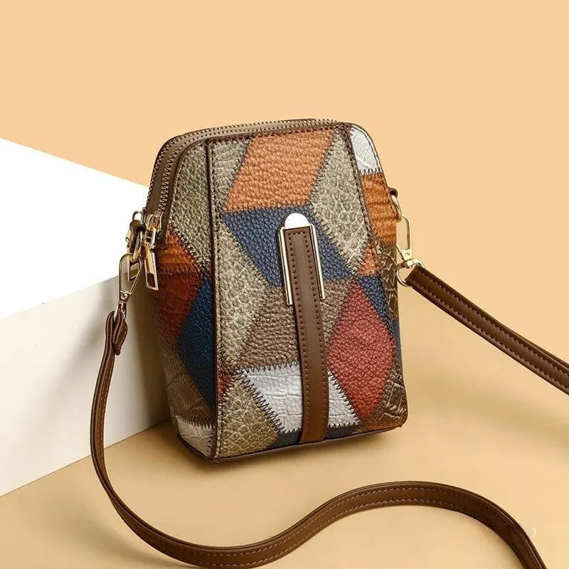 Soft PU stitching shoulder bag with sandwich pocket, available in irregular blue with black or brown, for daily matching