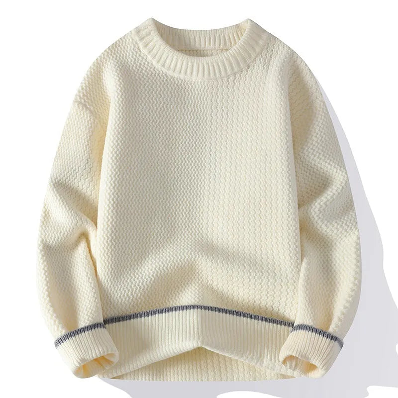 Men's grey loose fit round neck pullover sweater with long sleeves for autumn wear