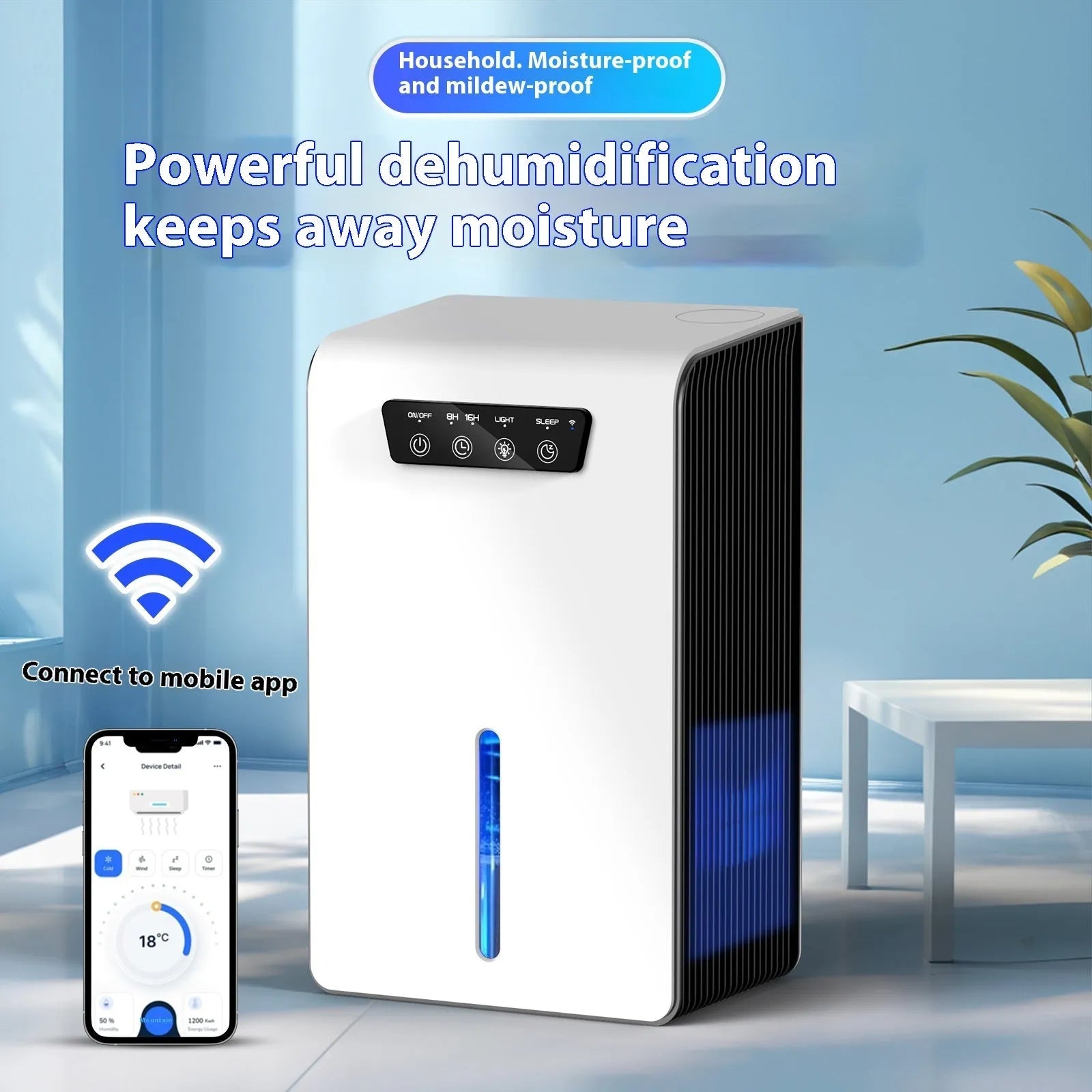 Milky white small dehumidifier for bedrooms with 2.6 litre fluid reservoir capacity