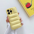 Fashion solid colour down jacket phone case for iPhone showing quilted texture
