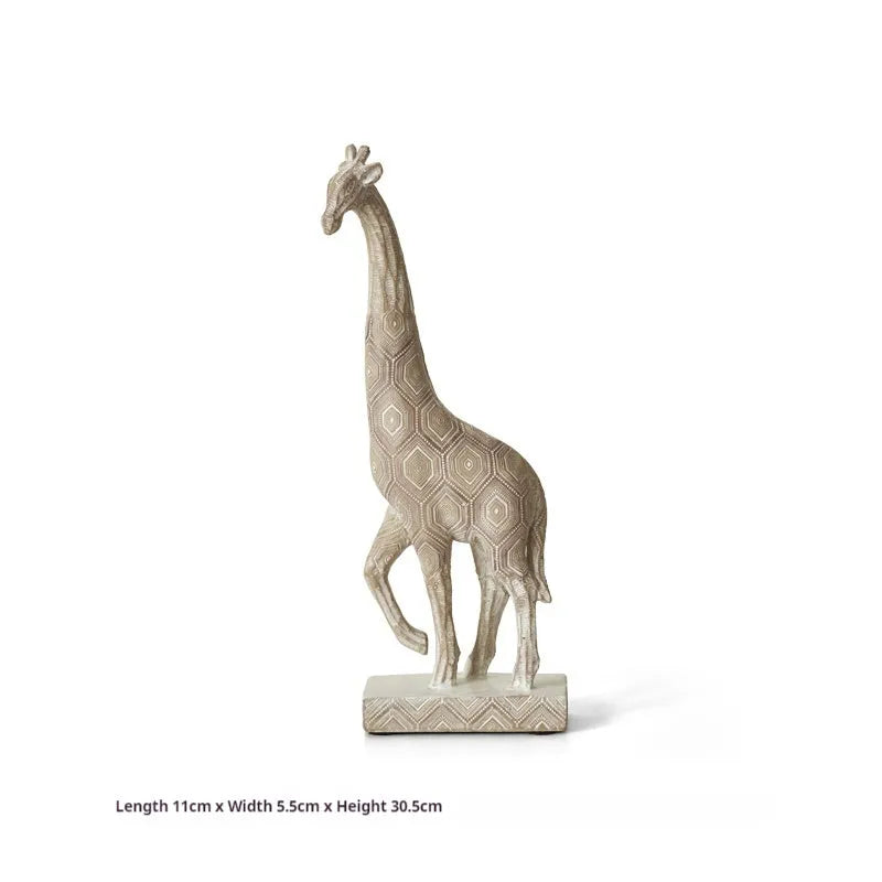 Wood colour synthetic resin giraffe ornament for shelf decoration.