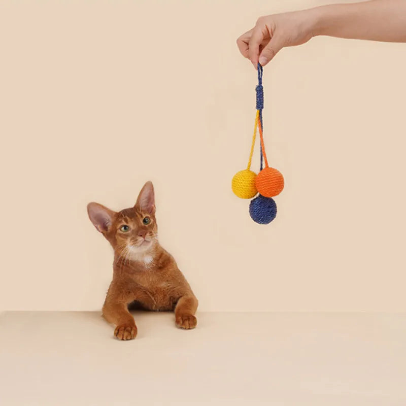 Cat toy set with teaser stick and catnip balls in blue, green, red, or yellow