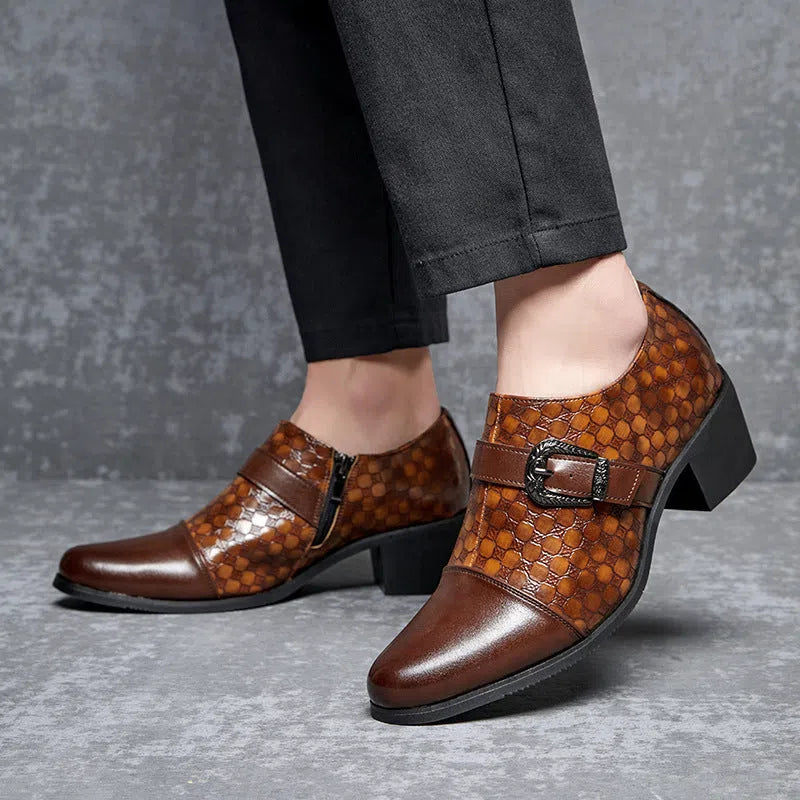 Men's black snakeskin Cuban leather lace-up casual shoes with rubber sole and round toe