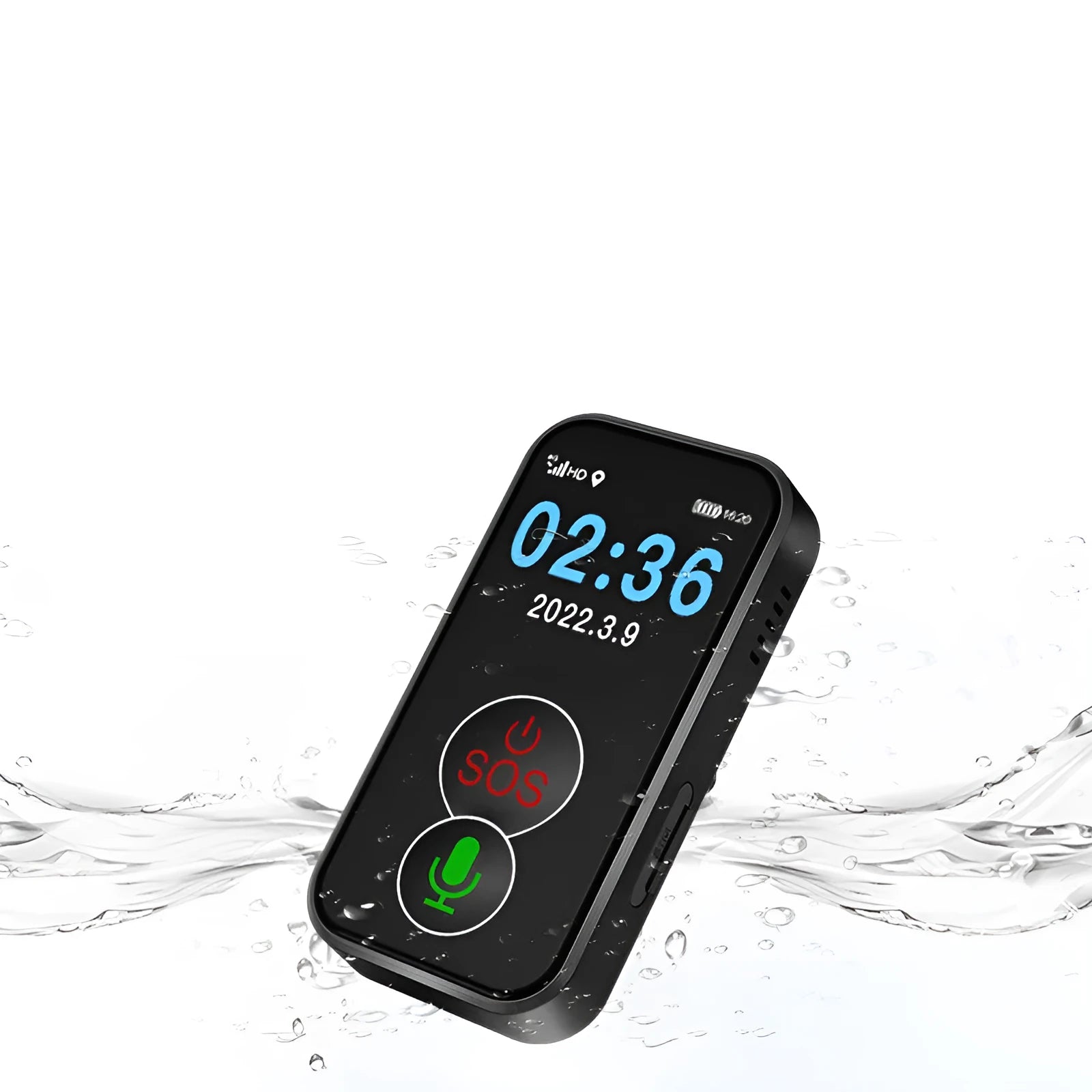 Black 4G GPS child positioning device with PC+ABS casing and display showing map interface