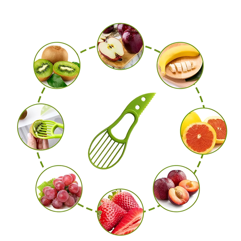 Multifunctional avocado knife in green and orange colours made of polypropylene