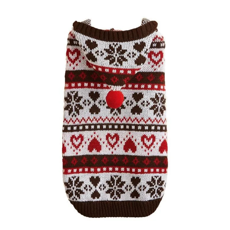 Acrylic knitted dog sweater with snowflake and camouflage patterns in blue, pink, or grey
