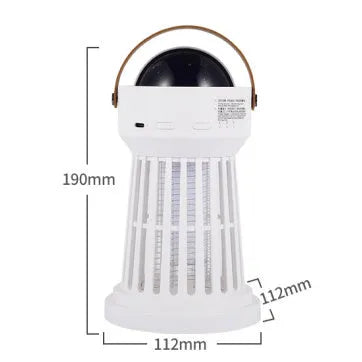 White electric mosquito killer lamp with star projection feature and foldable handle for indoor and outdoor use