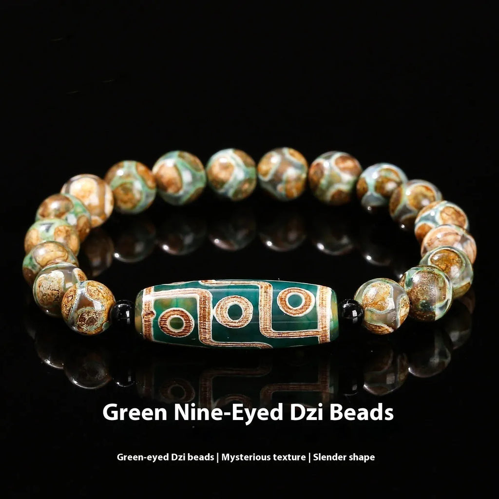 Green dzi bead barrel bracelet with 8mm diameter 28mm length beads
