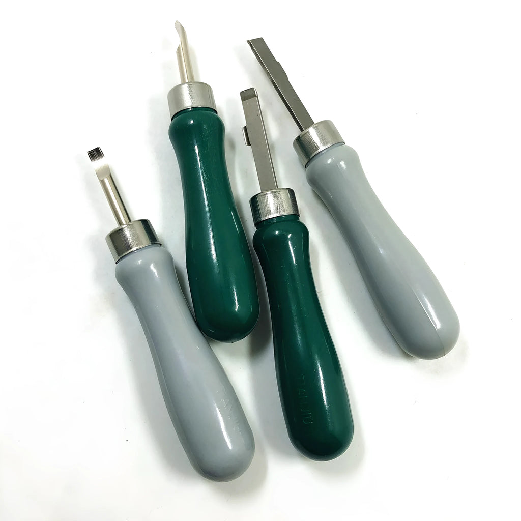 Watch back case opener tool with alloy plastic construction showing pry knife design options