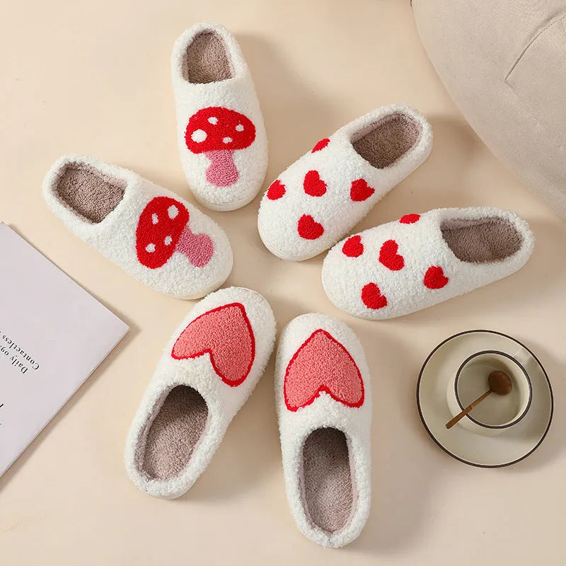 Women's cartoon love style plush home slippers with non-slip PVC soles in Big Love colour.