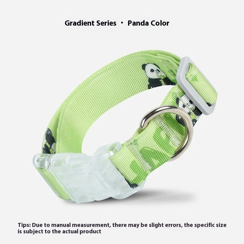 Adjustable nylon dog collar with cartoon gradient print in gradient colour and panda green options for small, medium, large dogs.