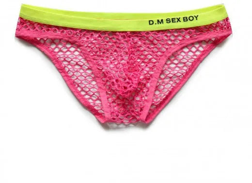 Large men's mesh briefs in black with personalised lettering on the waistband.
