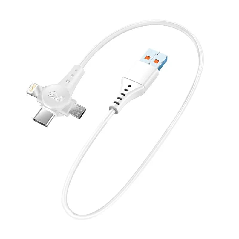 Black telescopic spring coil data cable with Type-C, Micro USB and Lightning connectors extended to 1.5m