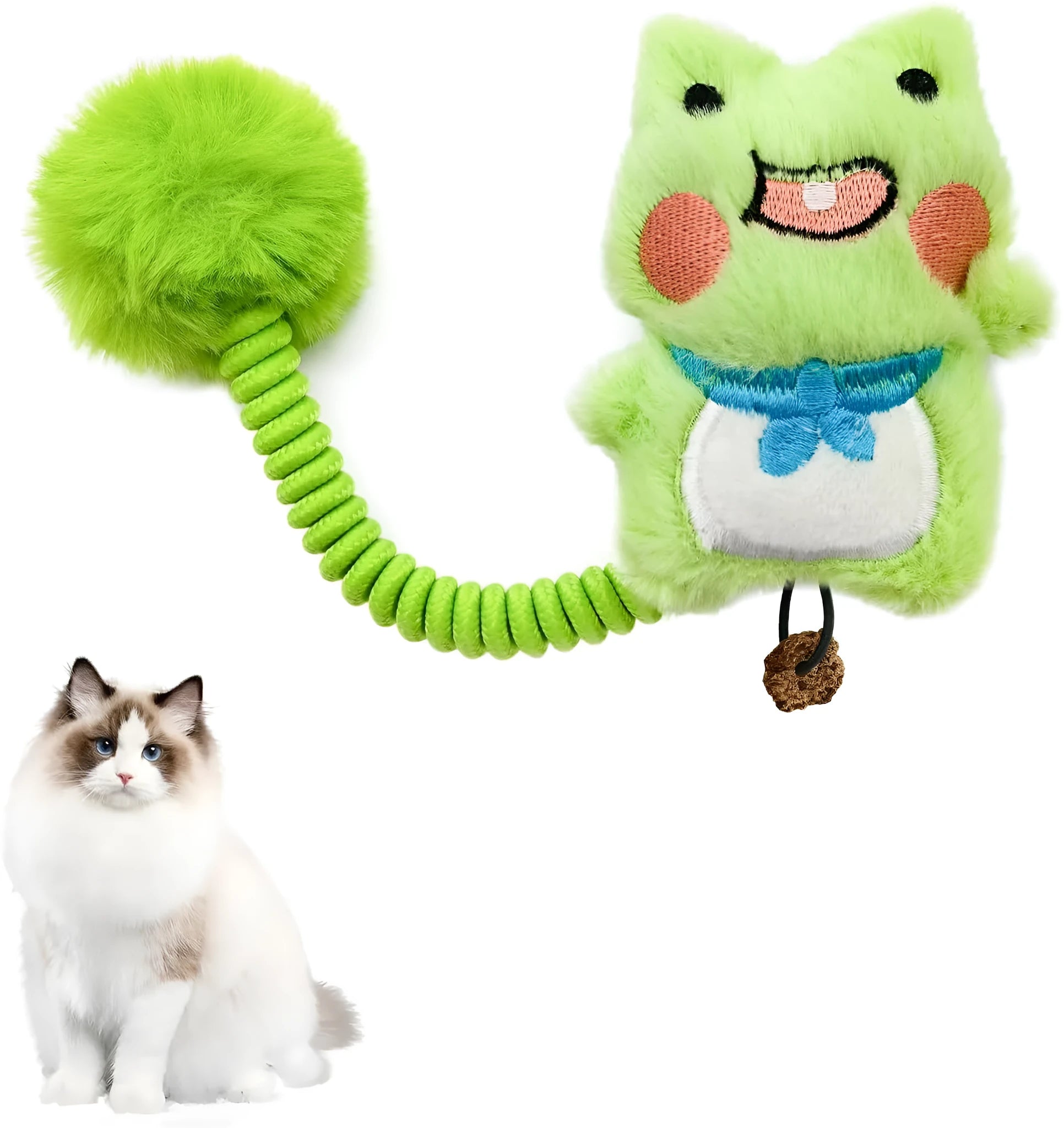 4-in-1 interactive cat toy with silvervine fruit, spring and plush animal figure for indoor kittens