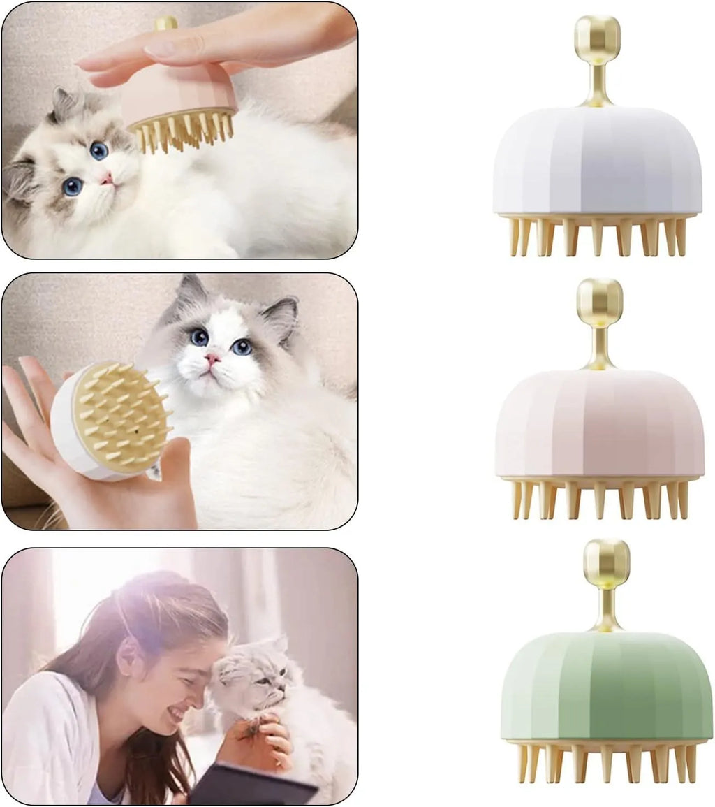 Double-sided dog bath massage brush with drain holes for pet grooming and shampoo application