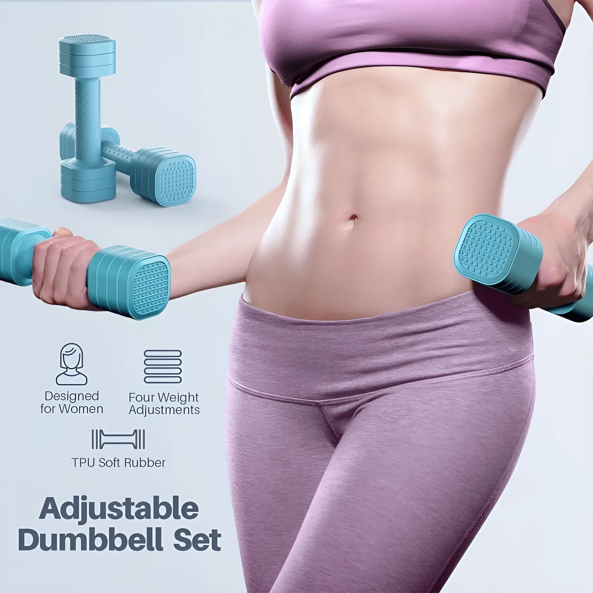 Pink and black detachable slim fit dumbbell set for women's fitness on a grey background.