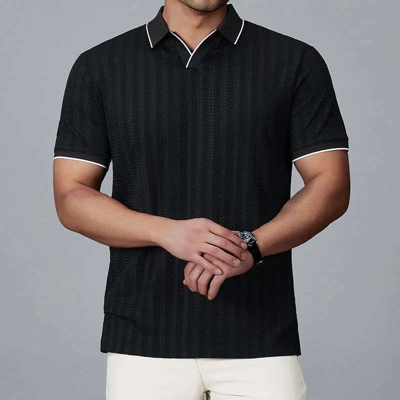 Men's loose fit short-sleeved polo shirt in thin nylon fabric available in white, black, and orange colours
