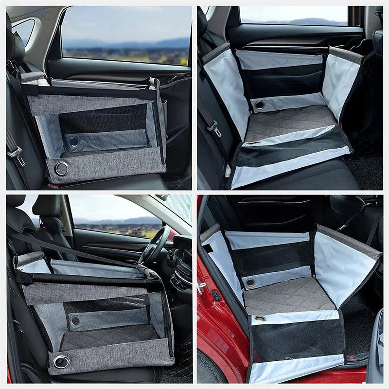 Oxford cloth collapsible dog car crate in black, grey, or brown colours measuring 49x49x38cm