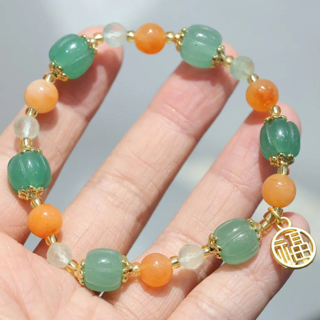 Traditional Chinese style Jinsi Jade bracelet with Duobao pumpkin bead for 14-16.5cm wrist