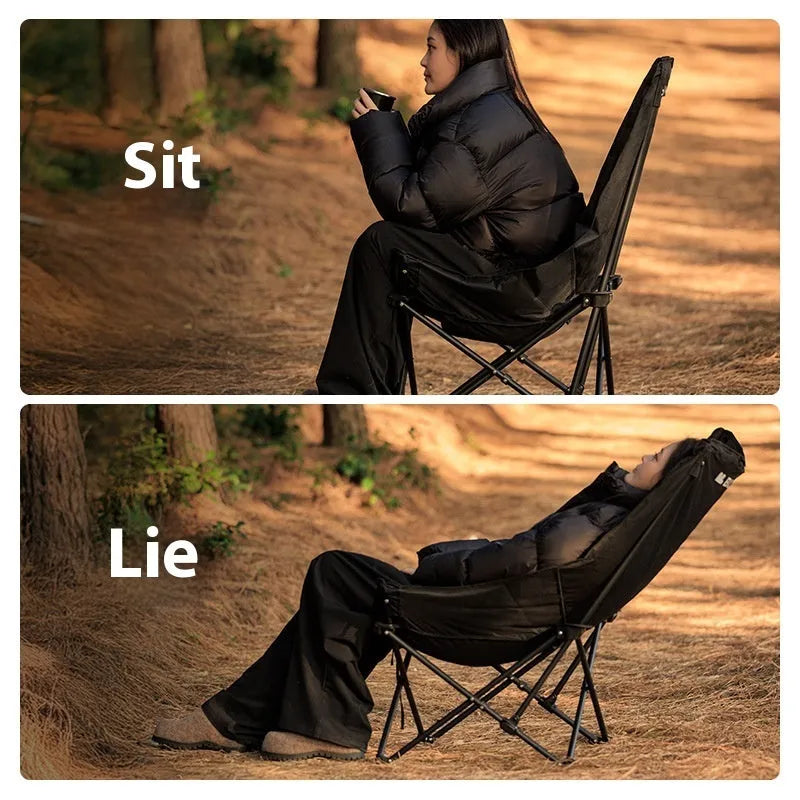 Night Black Oxford cloth portable folding camping recliner chair in moon chair design