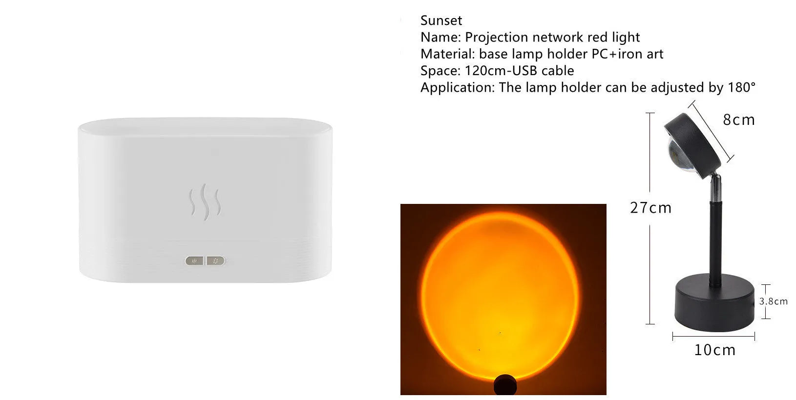 Black square aroma diffuser with flame light effect and mist output