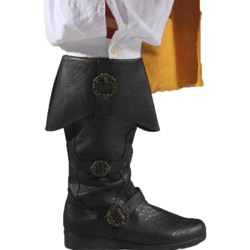 Medieval Renaissance cosplay boots in dark brown with high shaft, chunky heel, and turn-up design