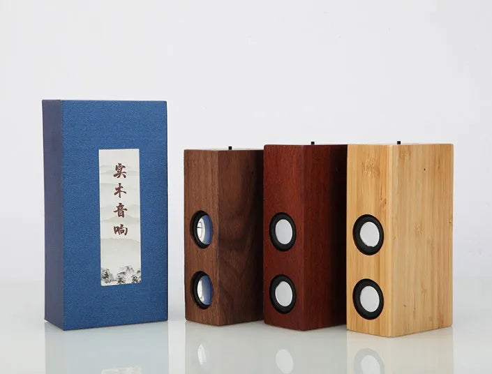 Wooden retro Bluetooth speaker in bamboo, black walnut, or sapele finish with USB port