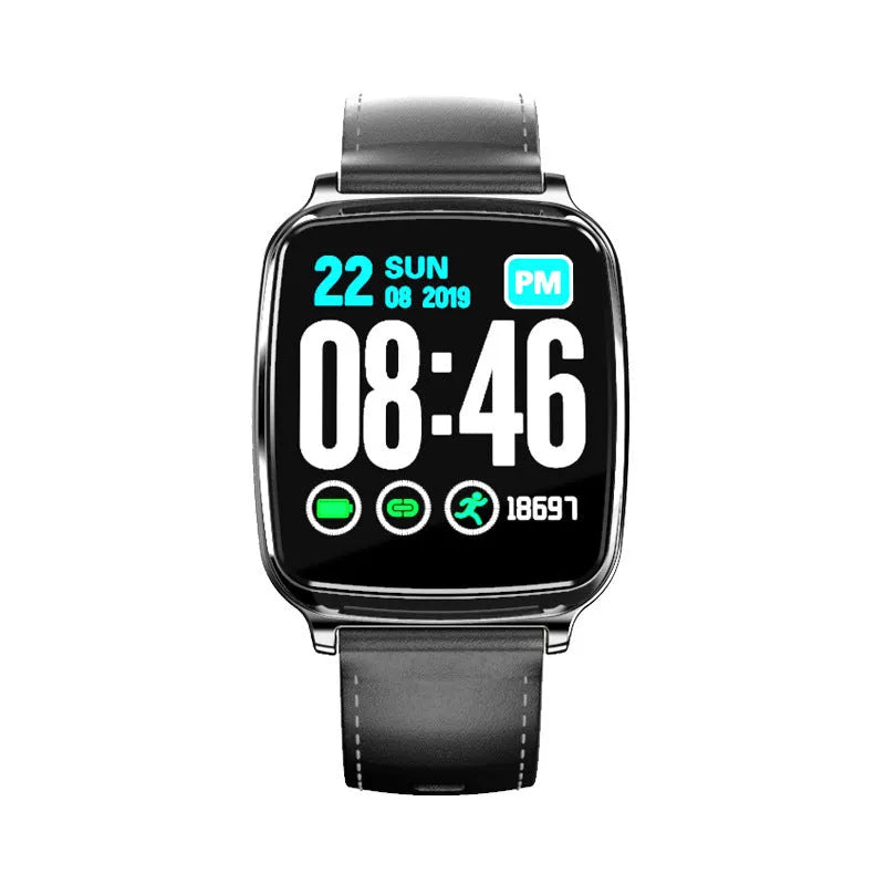 M8 round smart bracelet with heart rate monitor on a wrist, showing black, brown, gold, and silver colour options.