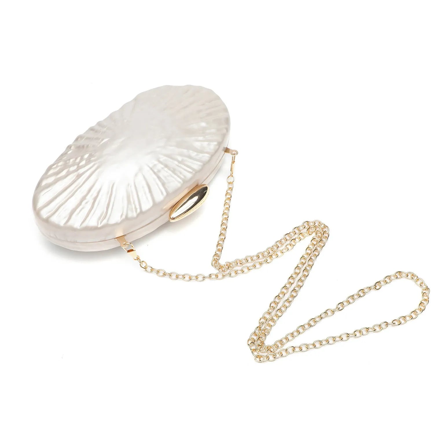 Retro oval one-shoulder crossbody bag in shell colour with hard acrylic shell and slit pocket
