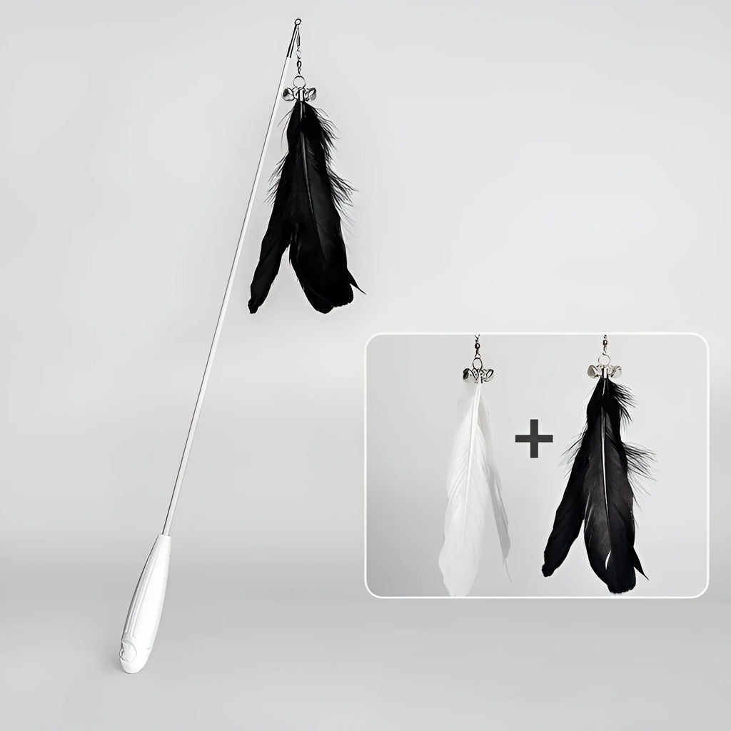 Telescopic cat fishing rod toy extended to 80cm with goose feather attachments and removable bell