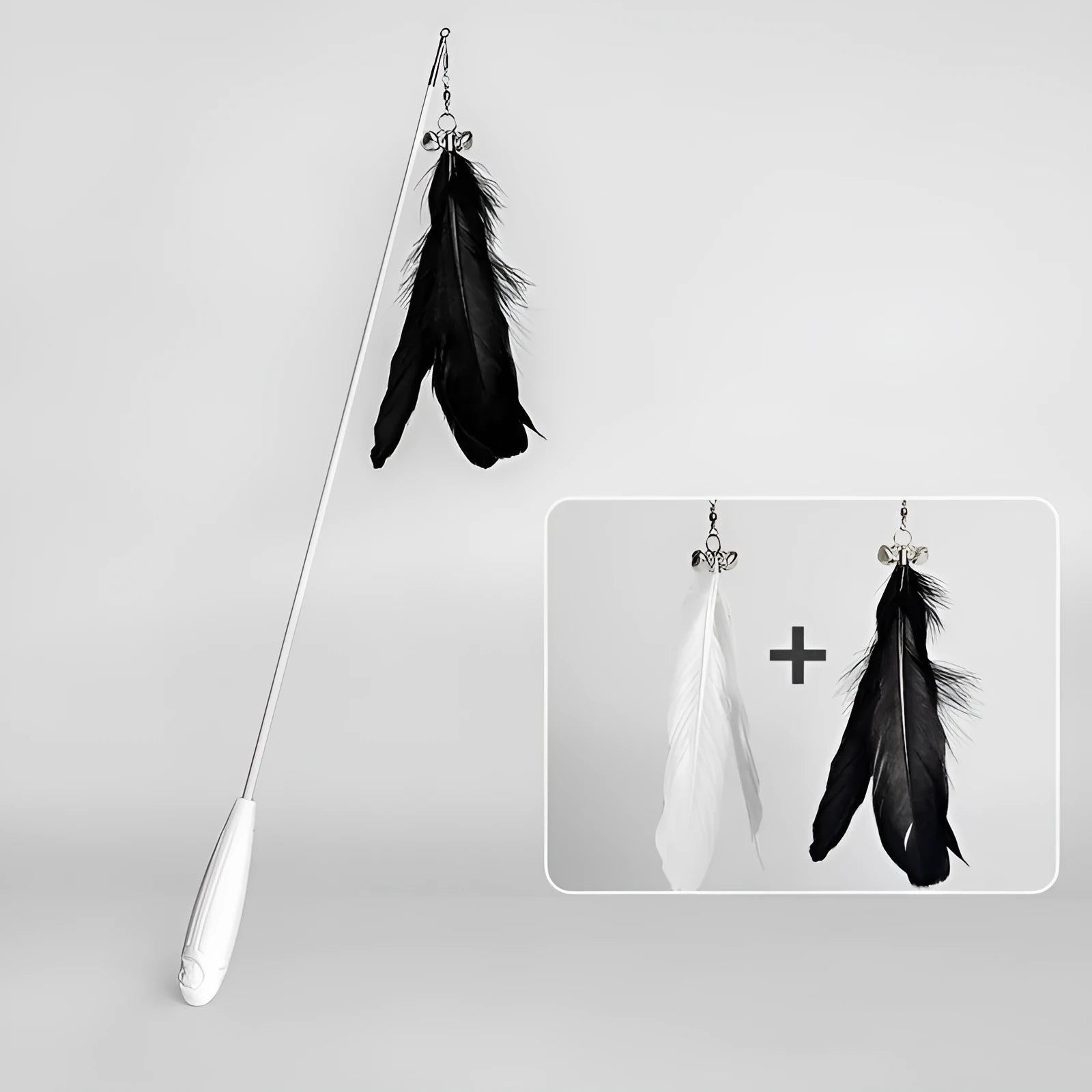 Telescopic cat fishing rod toy extended to 80cm with goose feather attachments and removable bell