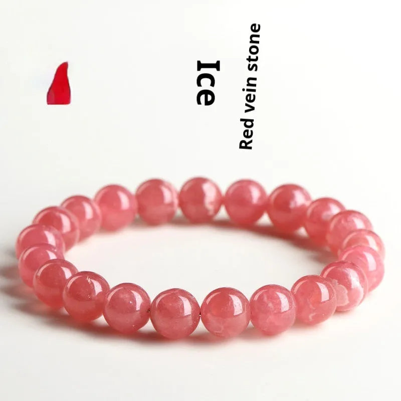 Women's geometric rhodochrosite crystal bracelet with longevity lock clasp in natural red patterned stone