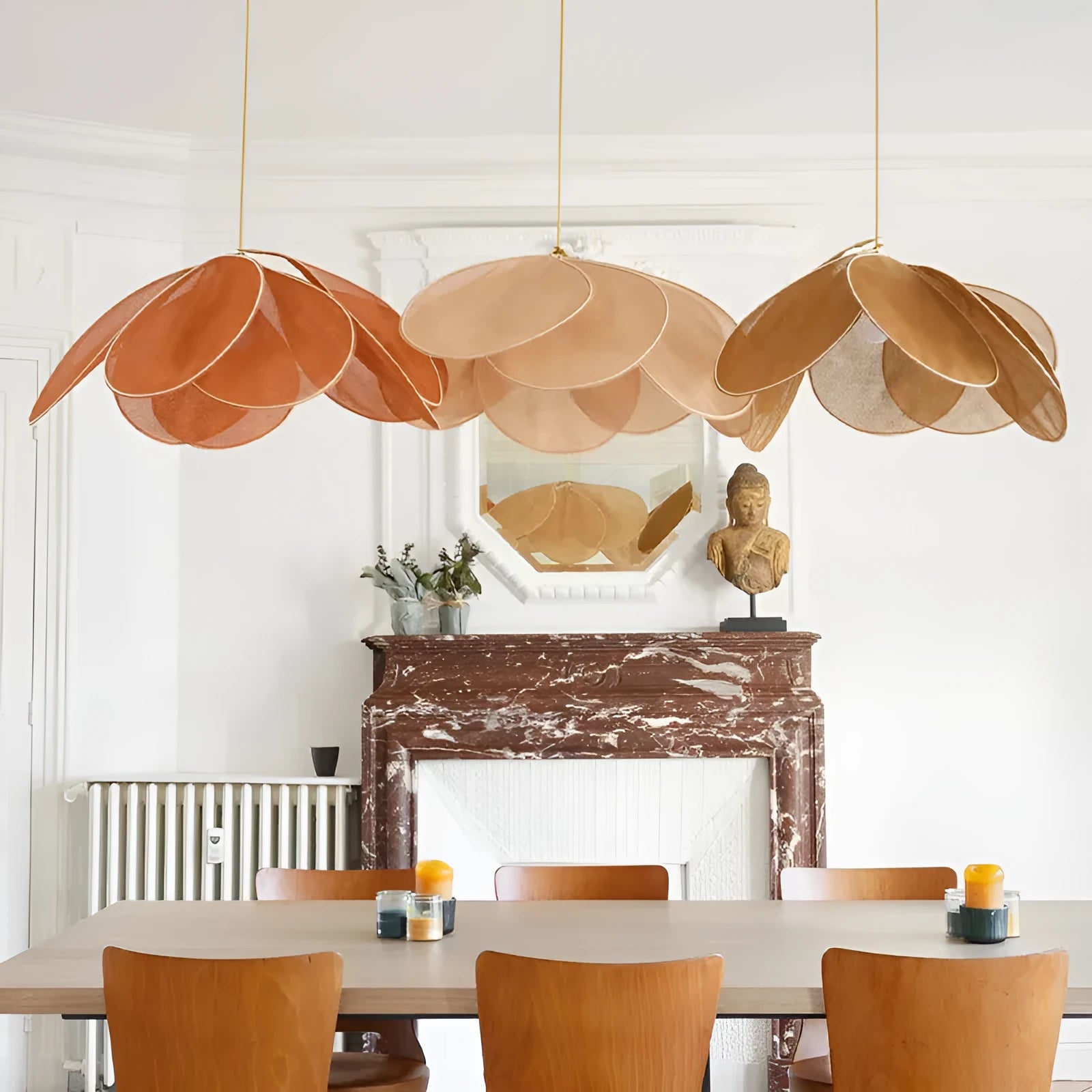 Bohemian style fabric hanging pendant lamp in a choice of colours and diameters
