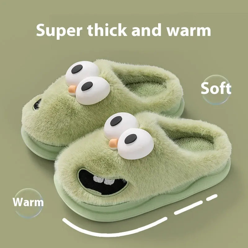 Female warm indoor cartoon big eye dog cotton slippers with suede upper, grey colour, size 38/39
