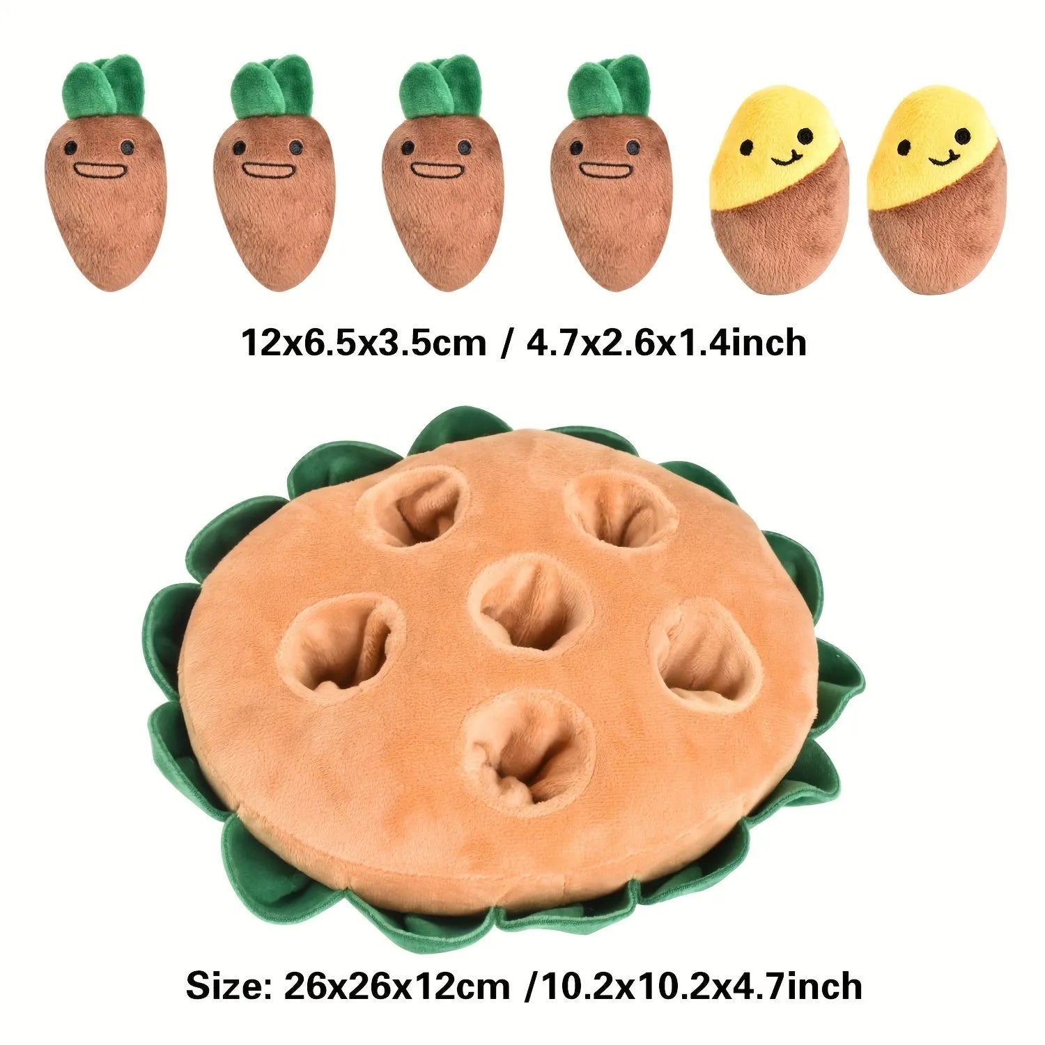Yellow interactive dog foraging pad with removable squeaky plush toys for slow feeding and mental stimulation